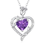 MISUMOR Necklaces for Women Real 925 Sterling Silver Rose Flower Heart Pendant Necklace Birthstone Jewellery Birthday Gifts for Women Her Wife Mum Girlfriend Valentines Anniversary Mothers Day