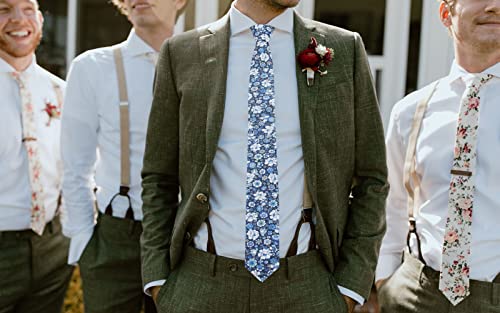 Image of Mantieqingway Men's Skinny Tie, Cotton Floral Ties for Men Wedding Necktie for Groom, Groomsmen, Missions, Dances
