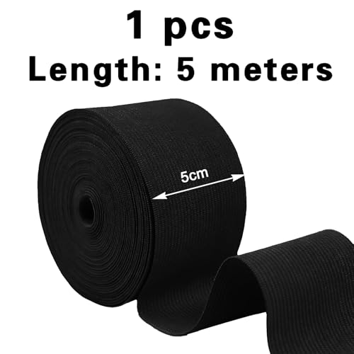 Miniatura 2 de Labuyi 1 Rollo Cintas Elásticas 5m 5cm,Cinchas Tapiceria,Cinta Elastica Costura,Goma Elastica Costura,Elastico Costura,Goma Elastica,Para Ropa,Pantalones,Elástica Negro