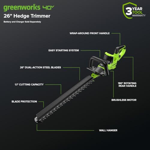 Image of Greenworks 40V 26' Brushless (1.1' Cutting Capacity /Debris Collector / 180 Rotating Handle), Battery and Charger Not Included