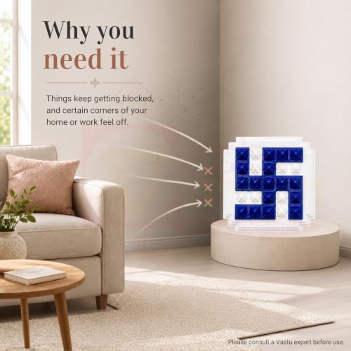 Image of Plastic Blue swastik Pyramid Plate | Size- 2.5 Inch Approx | Wall Sticking Swastik | Pack of 2 | Prosperity & Peace Enhancer
