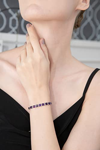 B. BRILLIANT Sterling Silver African Amethyst & White Topaz Cushion-Cut Adjustable Tennis Style Bolo Bracelet for Women Teens Girls - Image 4
