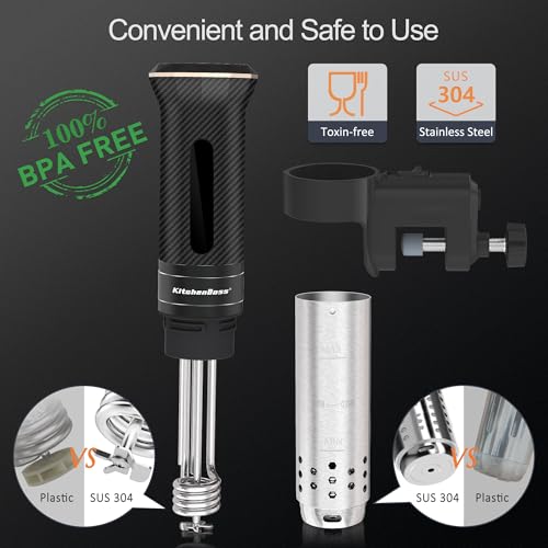 KitchenBoss Sous Vide Machine: Ultra-quiet Sous Vide Cooker Immersion Circulator, IPX7 Waterproof Stainless Steel 1100W Professional Sous Vide Precision Cooker, Black (G300T)