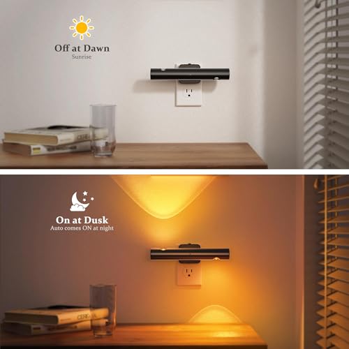 Image of JandCase LED Amber Night Light, 180 Rotatable Night Lights Plug into Wall, 0-100LM Adjustable Brightness with Dusk-to-Dawn Sensor, Dimmable Night Lights for Bathroom Hallway Bedroom Stairway, 2 Pack