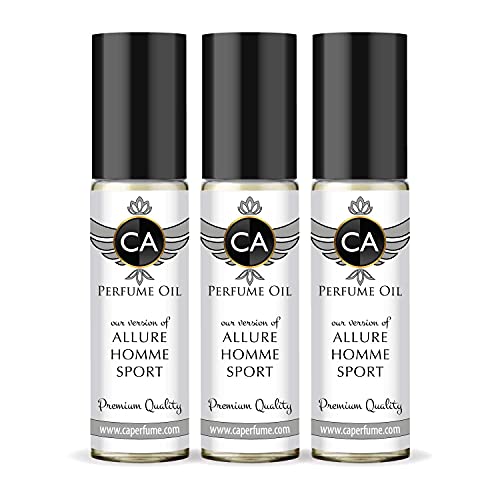 CA Perfume Impression of Allure Homme Sport For Men Fragrance Body Oils Alcohol-Free Essential Aromatherapy Sample Travel Size Concentrated Hypoallergenic Vegan Attar Roll-On 0.3 Fl Oz/10 ml - X3
