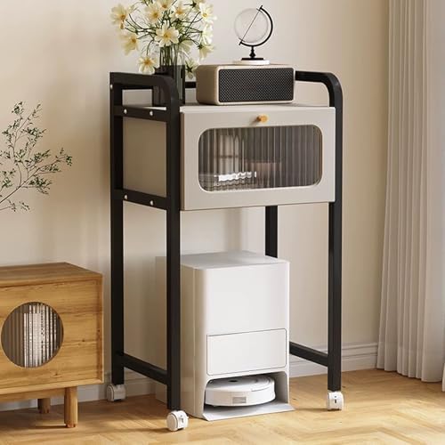 Robot Vacuum Cleaner Storage Rack with Drawer, Sweeping Robot Stand with Pulleys for Living Room & Bathroom - Space-Saving Organizer, Gray Robot Storage Solution