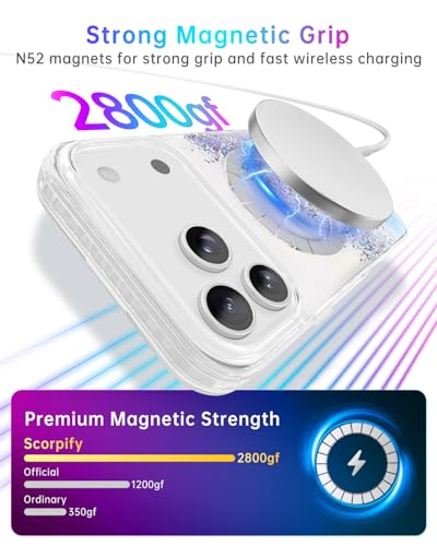 Coque iPhone 17 Pro MagSafe transparente anti-choc pailletée bleu irisé