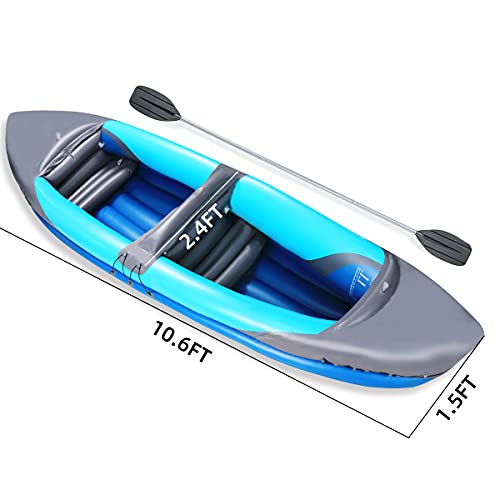 EPROSMIN Inflatable Kayak 2 Person Boat - 10.6 Ft Tandem Kayak Set with Aluminum Oars Paddles Fishing Dinghy Hovercraft 1,2 or 3 Person Boat Canoe Raft Kayaks for Adults and Kids Youth Kayak