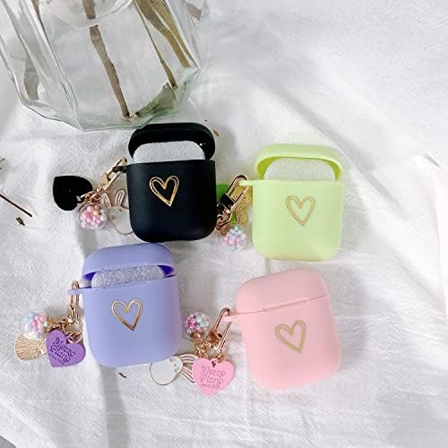 Ownest Compatible for AirPods Case Gold Heart Pattern Cute Soft TPU with Lucky Ball Keychain Shockproof Cover Case for Girls Woman Airpods 2 &AirPods 1-Purple