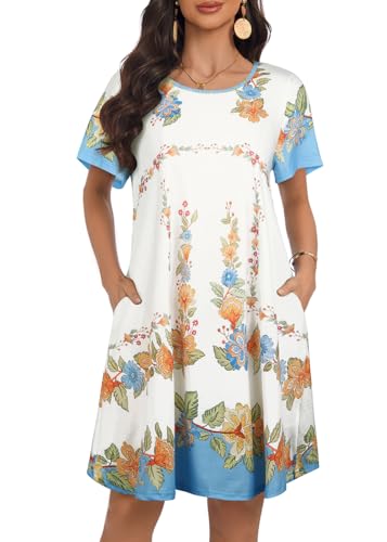 Image of My Sky Summer Dresses for Women 2026 Casual Short Sleeves Tshirt Flowy Beach Plus Size Sundress with Pockets