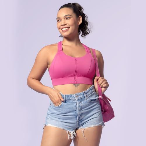 Image of High Impact Sports Bras for Women Adjustable Zip Front Plus Size Workout Bra Full Coverage Removable Padded Running