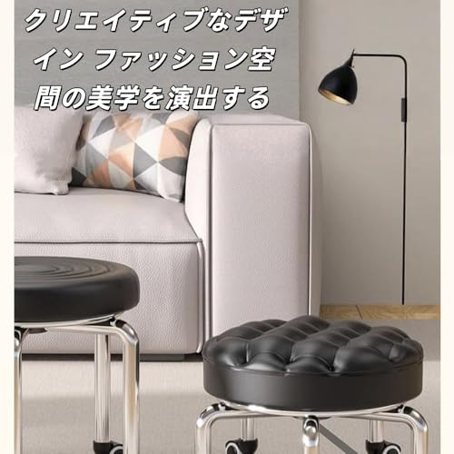 YBGYロースツール フットケアスツール ローラーチェア キャスター付き 丸椅子 低床椅子 自動車整備 低所作業 360°スイベル低い 静音 ゆったり 柔らかい PUレザー 360°全方位 小型 軽量 足置き台 家庭用 (ゴールド（高さ22cm、パン型座面）＋プラスチック製キャスター) [5]