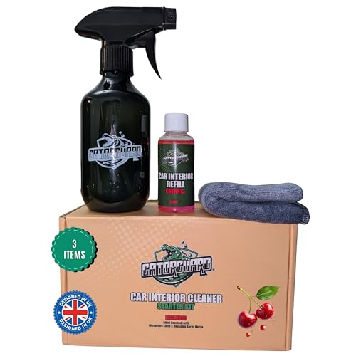 Gatorguard Car Interior Cleaner Kit - Cherry Scented Refill Cleaner, 300ml Reusable Spray Bottle & Microfibre Cloth - Eco Dilutable Concentrate for Dashboards, Plastics & More