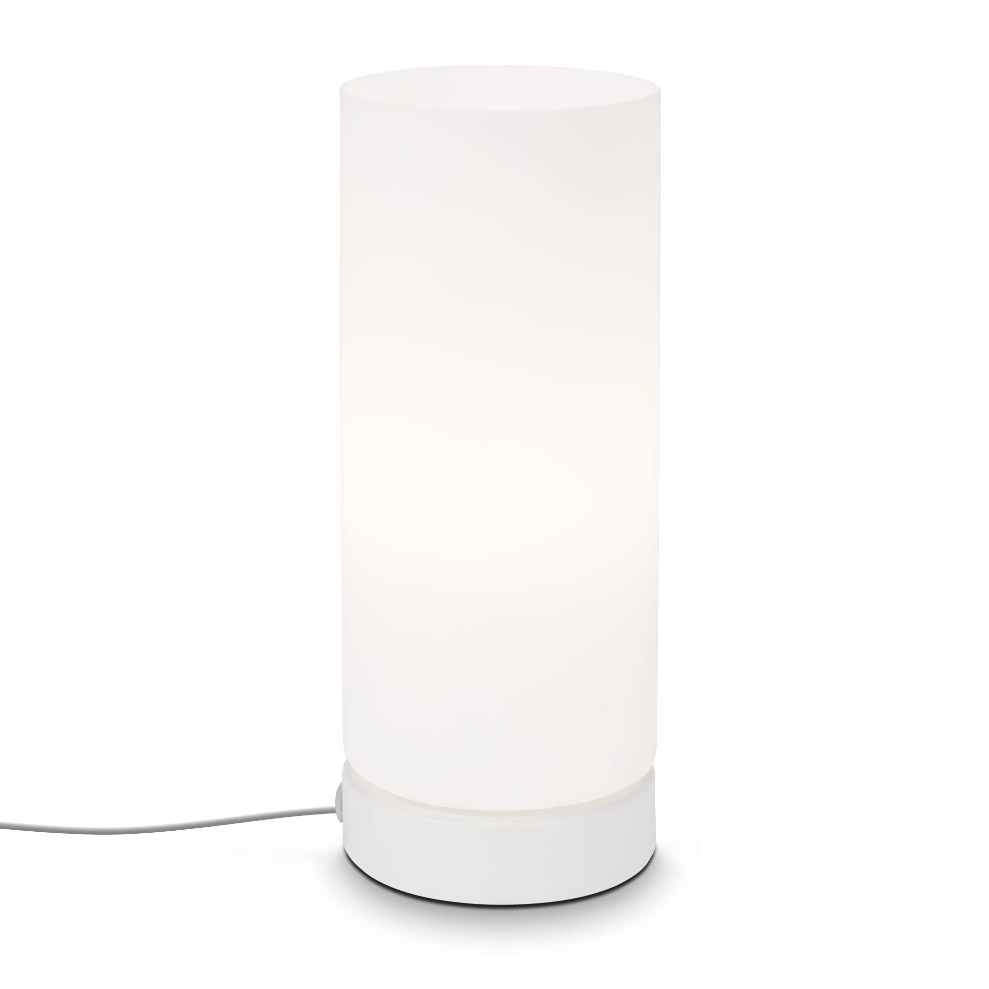 Relaxdays tafellamp houten voet, ronde lampenkap, modern design, E14-fitting, nachtlampje, Hx: 33 x 15 cm, wit/natuur
