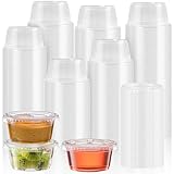 500 Sets 2 Oz Disposable Plastic Souffle/Portion Cups with Lids Bulk Perfect for Shot Glasses, Condiments, Toppings, Dressings, Sampling