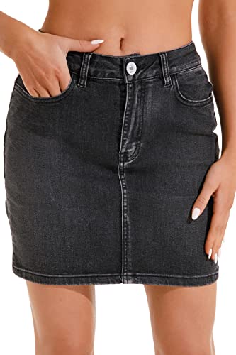 Guanyy Damen-Jeansrock / Jeansrock / Minirock - Schwarz - Klein Cover