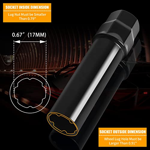 Mikkuppa 6 Point Spline Lug Nuts Tuner Socket Key Tool - With 17Mm Hex For 1/2-20 12X1.5 12X1.25 Black Lug Nut Socket #TOP1