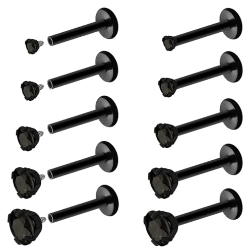 16G 18G Internally Threaded Nose Studs Rings Surgical Steel CZ Cartilage Labret Monroe Piercing Studs Jewelry for Tragus, Conch, Helix, Earlobe - Black Nose Ring for Women Men