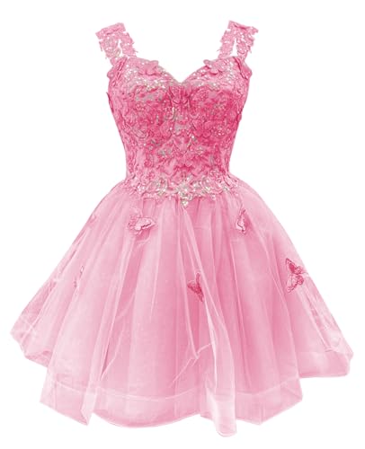 Image of Youjiayi 3D Butterfly Short Homecoming Dresses for Teens Off Shoulder DAMA Dresses for Quinceanera Glitter Sequin Prom Dress