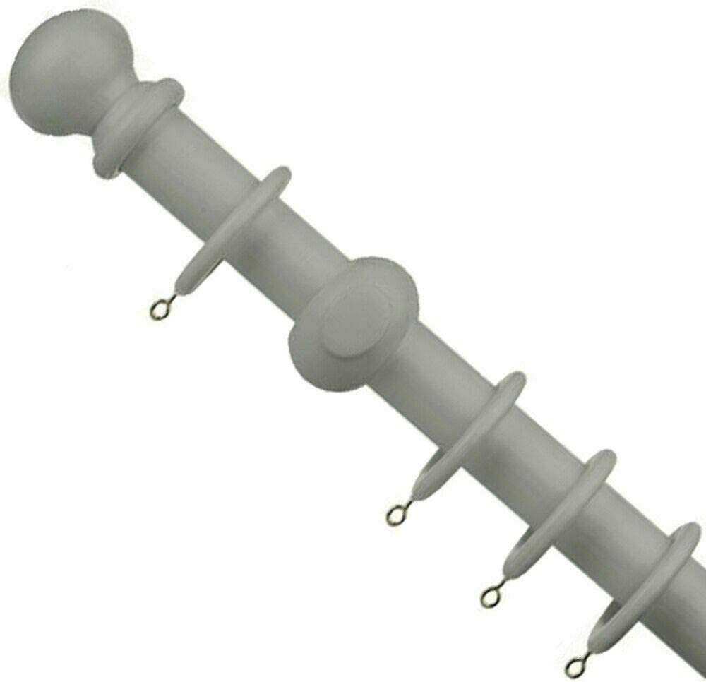 WILSONS DIRECT - 28mm Large Wooden Curtain Rail Pole Rod Set With Finials Balls Rings - Stylish Multicolor Door Window Home Kitchen Living Room Office 120cm, 150cm, 180cm, 240cm, 300cm (GREY 300cm)