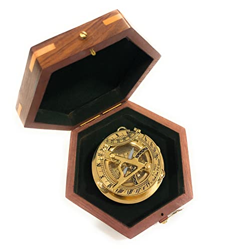 Antique Nautical Vintage Directional Magnetic Sundial Clock Pocket Marine Compass Essential Baptism Gifts With Leather Case For Loved Ones, Son, Love, Partner, Spouse ,Fiancé #TOP11
