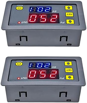 2Pcs Timer Delay Relay Programmable Cycle Timer Switch ON-Off Control LED Digital Display Time Relay Module (AC110V~220V/10A) Gray