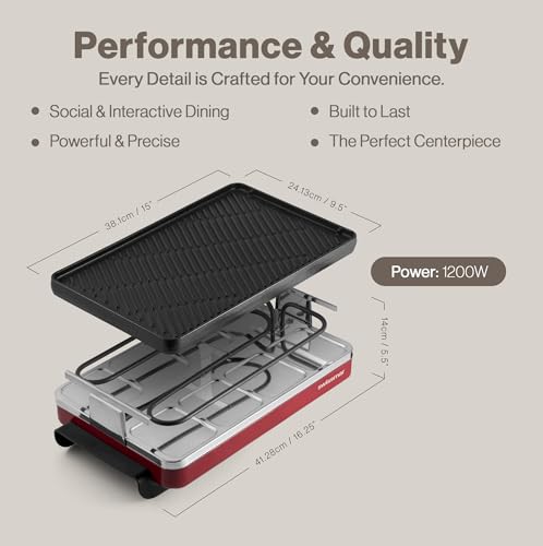 Image of Swissmar Classic 8-Person Raclette Party Grill with Reversible Cast Iron Grill Plate /Crepe Top, Indoor Electric Raclette Grill & Griller - Red