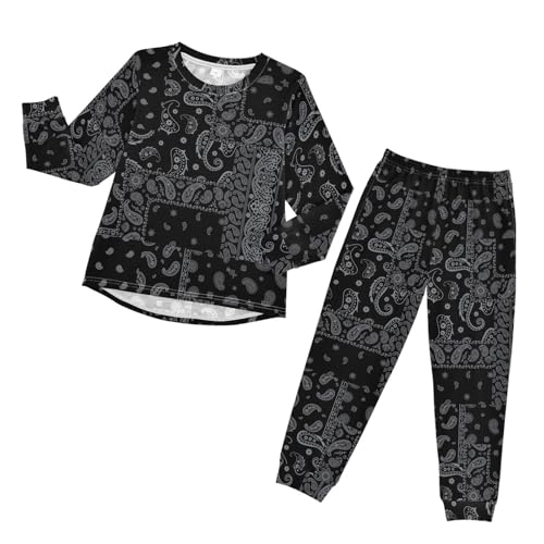 Black Paisley Floral Soft Pajama Set for All Seasons,Breathable Pjs Long Sleeve Sleepwear,Comfy Loungewear 2 Piece Underwear Set 5T
