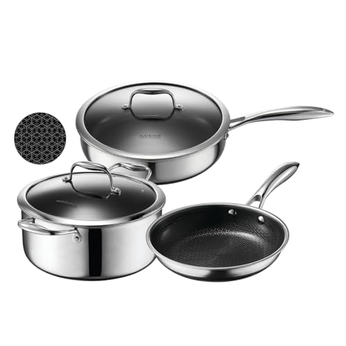 Nutricook Eterna Tri-Ply Hybrid 5-Piece Ultimate Starter Set – 20cm Frypan, 28cm Deep Pan with Lid & 24cm Casserole with Lid – Durable Non-Stick, Metal Utensil Safe, Oven Safe, Induction Ready