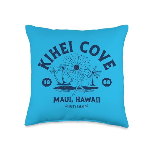 Retro Surfing Kihei Cove Maui Hawaii Surfer Hawaiian Beach Throw Pillow