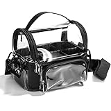 BS-MALL Makeup Bag, Transparent PVC Clear Travel Makeup Brush Holder, Tool Organizer Case with Shoulder Strap (Black)