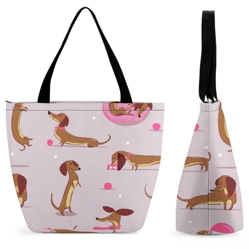 Sac à bandoulière femme chien et ballon, grand sac à main cabas pour voyage et shopping