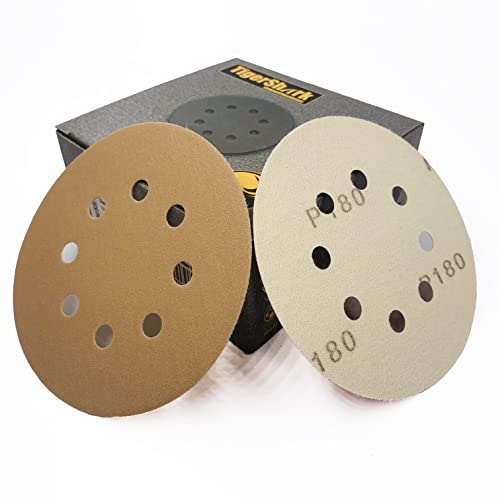 Tigershark 5 Inch Sanding Discs 8 Hole Grit 180 50Pcs Pack Special Anti Clog Coating Tigershark Paper Gold Line Hook And Loop Dustless Random Orbital Sander Paper Fine #TOP21