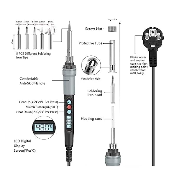 Lödning kit Digital elektrisk lödkolv, temperaturjusterbar LCD-skärm lödkolv, svetsreparationsverktygssats tips