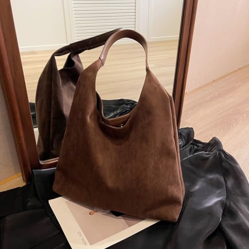 Image of Suede Tote Bags for Women Large Slouchy Bag Retro Suede Purse Soft Hobo Handbag Office Shoulder Bag