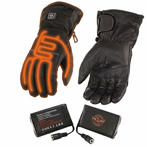 Men's Heated Leather Gauntlet Gloves w/Touch Screen Fingers (Medium)