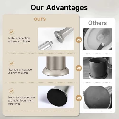 Image of Stain Nickel Toilet Brush and Holder,Extra Long Handled Toilet Brush for Bathroom,Stainless Steel Heavy Duty Toilet Bowl Brush,Deep Cleaning Modern Toilet Cleaner Brush -Space Saving, Covered Brush