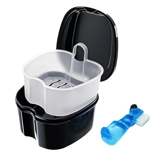 Kit de nettoyage pour prothèses dentaires avec brosse à prothèses dentaires - Boîte de rangement portable - Noir