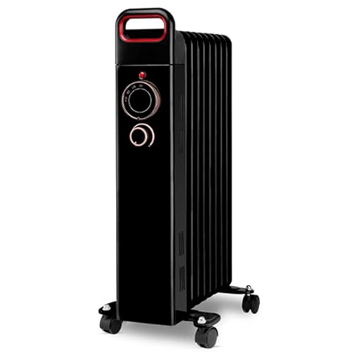 Radiador de aceite 9 elementos 2000W RUN2000, Termostato regulable, negro