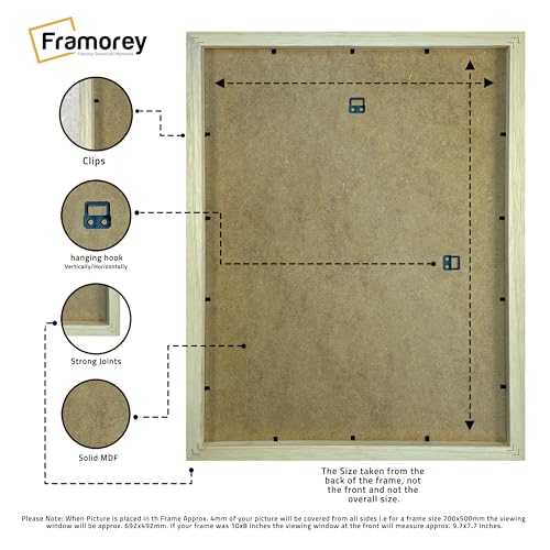FRAMOREY A2 Picture Frame, A2 Frame 100% Solid Wood, 42 X 59.4 cm Certificate Frames for Portrait, Natural Wood Poster Frames for Wall Mounting, Photo Frame with Acrylic Glass - Image 3