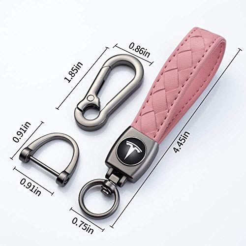 Wasben Car Logo Genuine Leather Keychain For Tesla Model 3, Model X,Model S Series (Pink) #TOP5