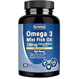 Omega-3 Fish Oil Mini Softgels, 1120mg Omega 3 with DHA + EPA – Burpless, Easy-to-Swallow – Supports Heart, Brain & Eye Health – with Vitamin D3 & E – Wild-Caught, Non-GMO – 120 Softgels