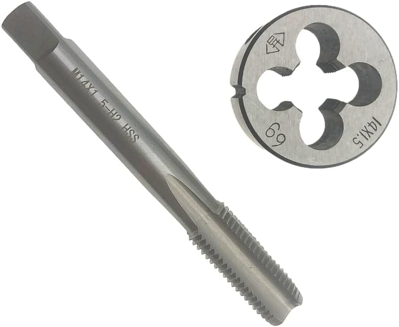 M14x1.5 Tap and Die Set Right Hand, M14 x 1.5 Thread Tap and Round Die HSS M14X1.5 Tap Die Set RH Threading Tool Hand Tools Machine