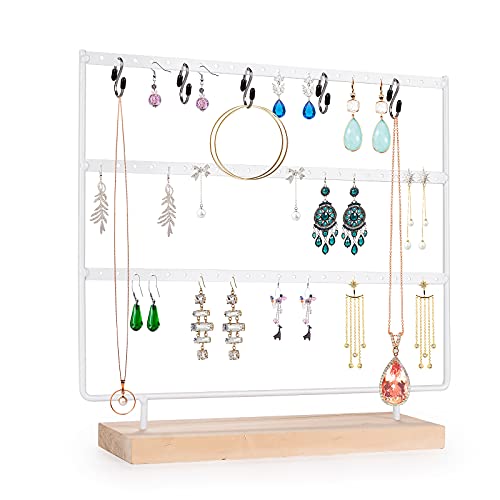 VERGILIUS Earring Holder Organizer Jewelry Display Stands Earring Organizer Stand Jewelry Holder Organizer Update 5 Hooks Earring Jewelry Tower Organizer Display Tree (White-Not slotted 3Layer)