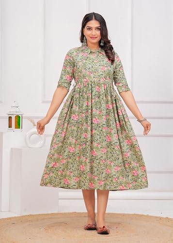 Image of Maternity Feeding Anarkali Kurti Dress for Women | Cotton Nursing Kurta with Both Side Zippers | Pregnancy & Nursing Wear | Comfortable Ethnic