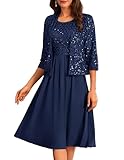 Formal Gowns for Women 2024 Mother of The Bride Dresses Formal Dress Two Piece Dress with Chiffon Jacket Dark Blue XXL