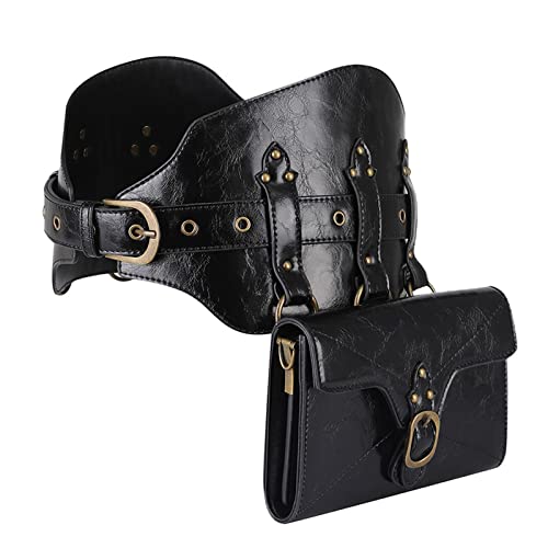 Waist Bag Belt Purse Fanny Pack Crossbody Motorcycle Hiking Phone Holder Wallet Vintage Leather Casual Fashion Daypack Gothic Festival Costume Hip Pouch for Women Men (Waist)