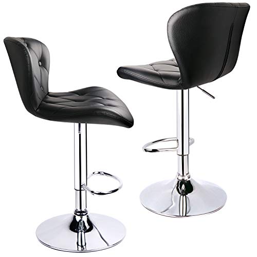 Leopard Shell Back Adjustable Bar Stools, Swivel Bar Stool With Decorative Buckle, Set Of 2, Black - Adjust From 22.5 Inches To 32.5 Inches #TOP3