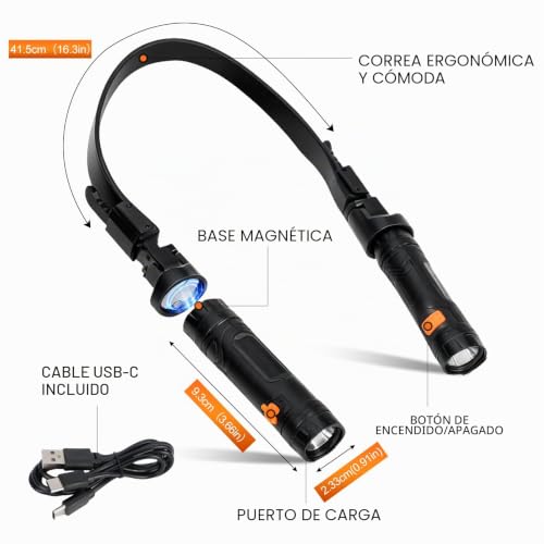 Miniatura 3 de Abohu Luz De Lectura Cuello Led Recargable, Lampara Cuello Con Cabezal Magnético Desmontable, Cabezal De Lámpara Ajustable 120 , Impermeable, 200 Lúmenes Para Exteriores, Camping, Regalos Para Hombres