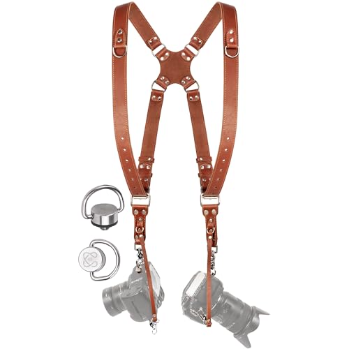 C Coiro Camera Harness for 2 Cameras – Dual Shoulder Leather Camera Strap – Double Camera Harness for DSLR/SLR, Camera Straps for Photographers of All Levels, Standard Straps/Color Tan